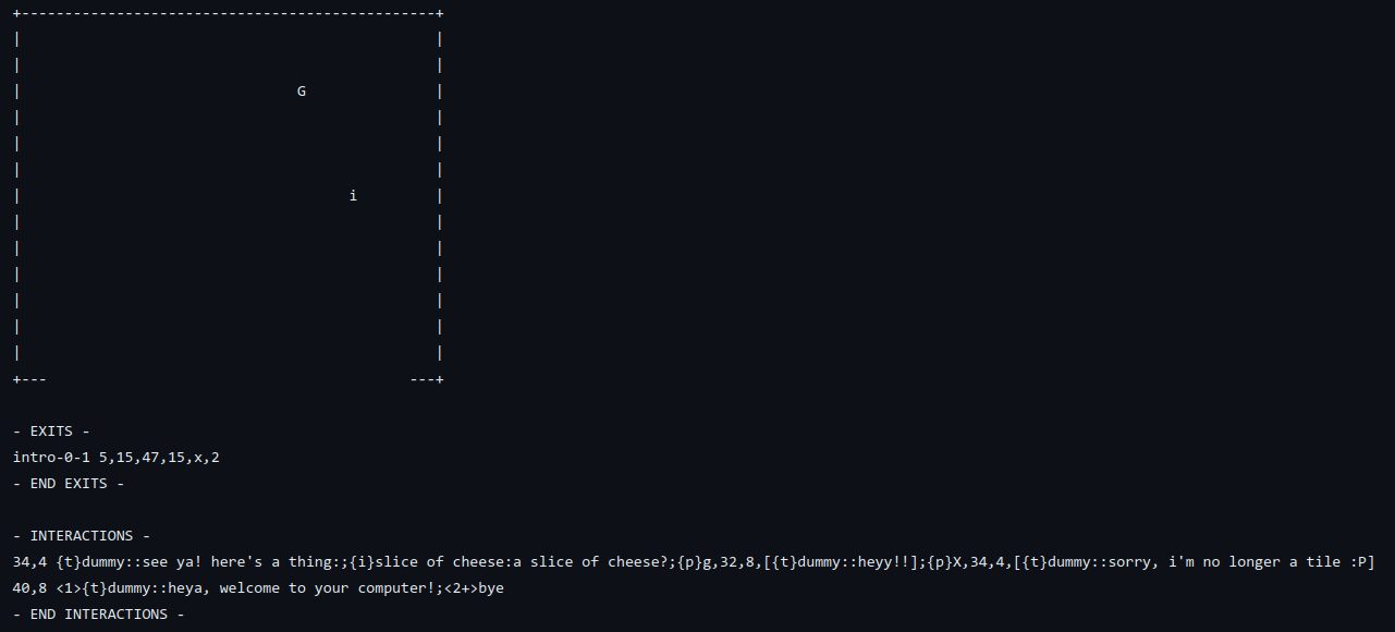 an example of the previous map file version, with clearly labeled sections exits and interactions