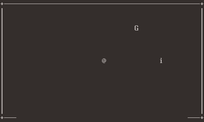 a GIF of an at sign moving around a text-based grid and talking with a letter G