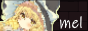 cartoon girl with blonde hair and a black hat, next to the text mel