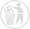 monochrome image of a low-polygon man throwing a swastika in a garbage bin